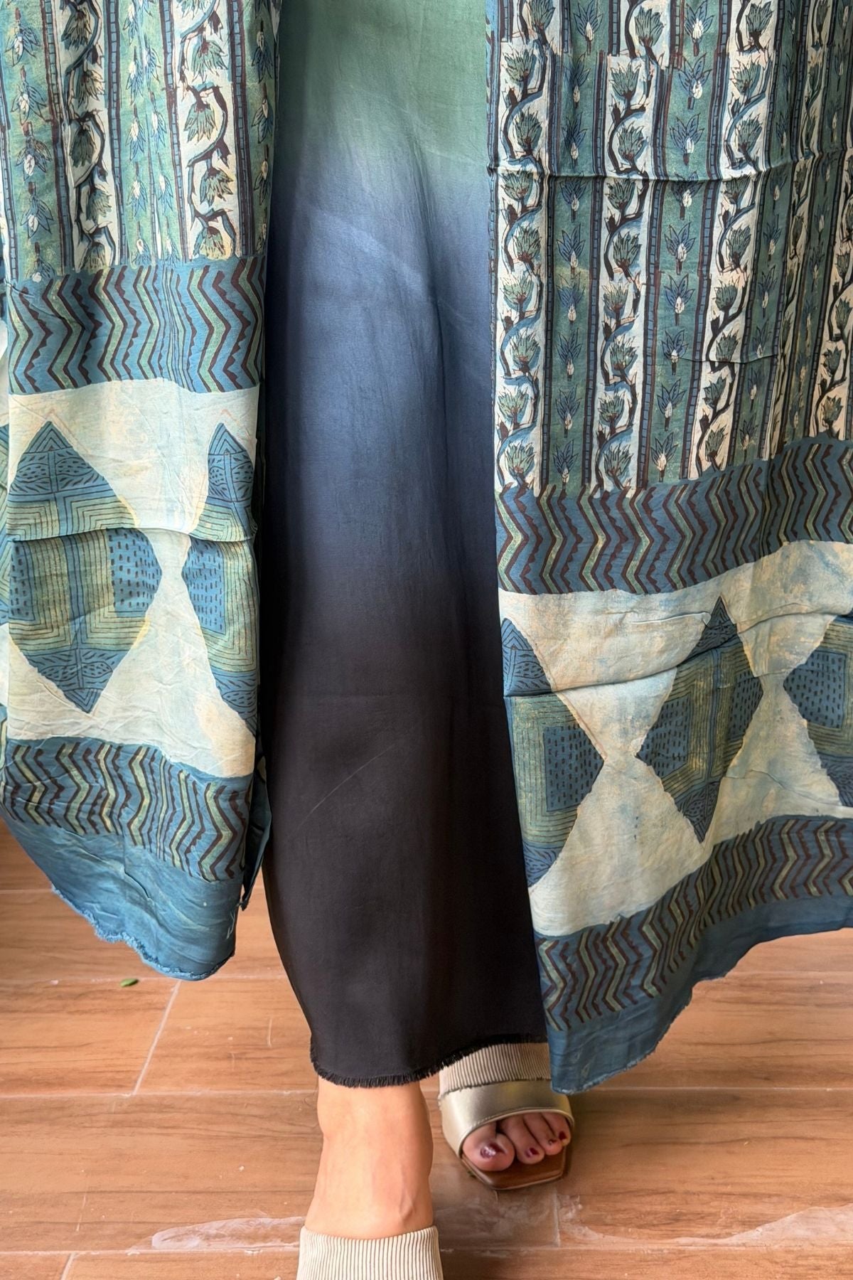 Ombré dyed modal kurta fabric with vegetable Handblock dyed dupatta!!
