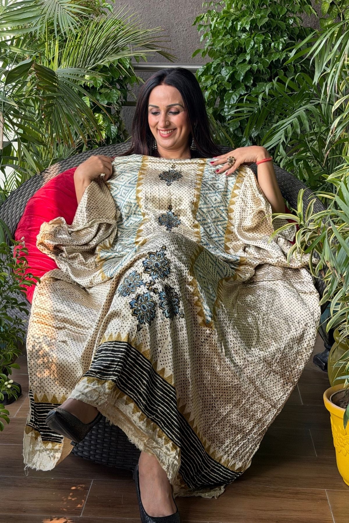 Handblocked Ajrakh kurta fabric only!!