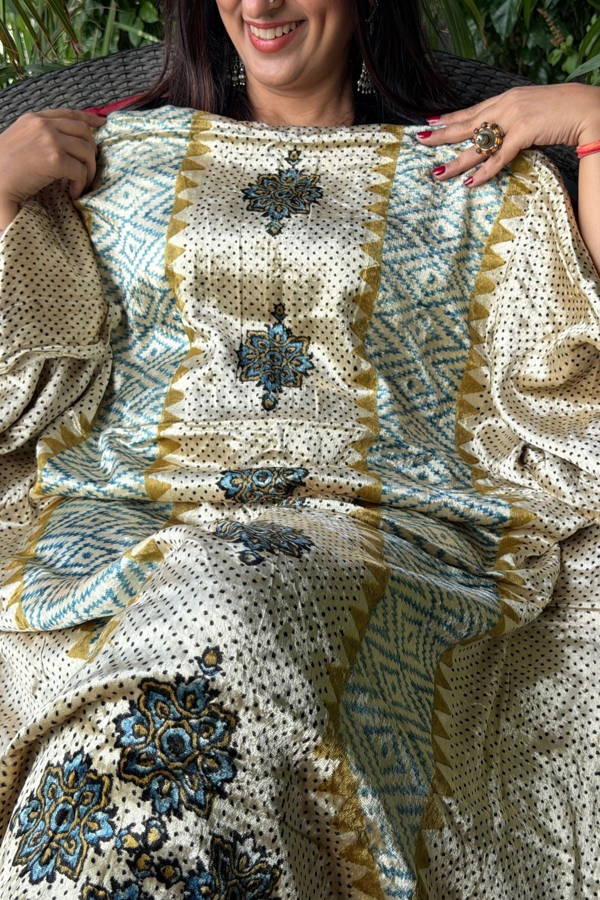 Handblocked Ajrakh kurta fabric only!!