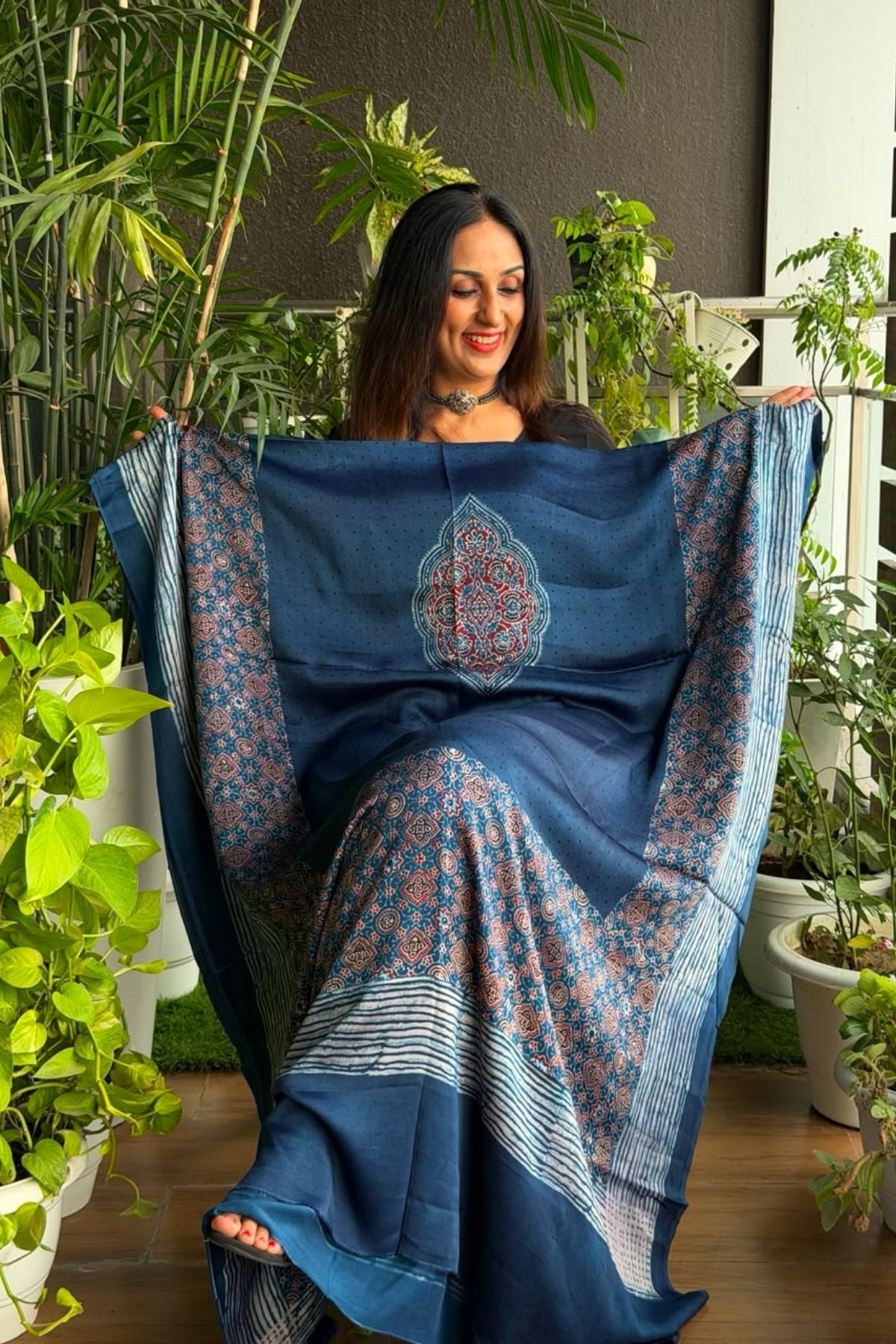 Ajrakh kurta fabric on pure modal !!