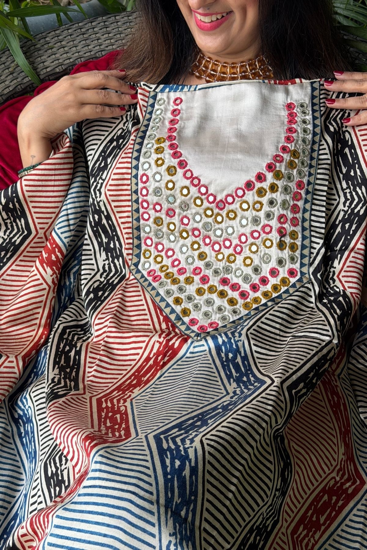 Handcrafted kurta with Kutch mirror work on pure Mashru!!