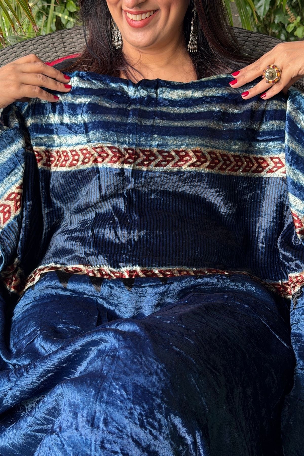 Handblocked Ajrakh kurta fabric only!!