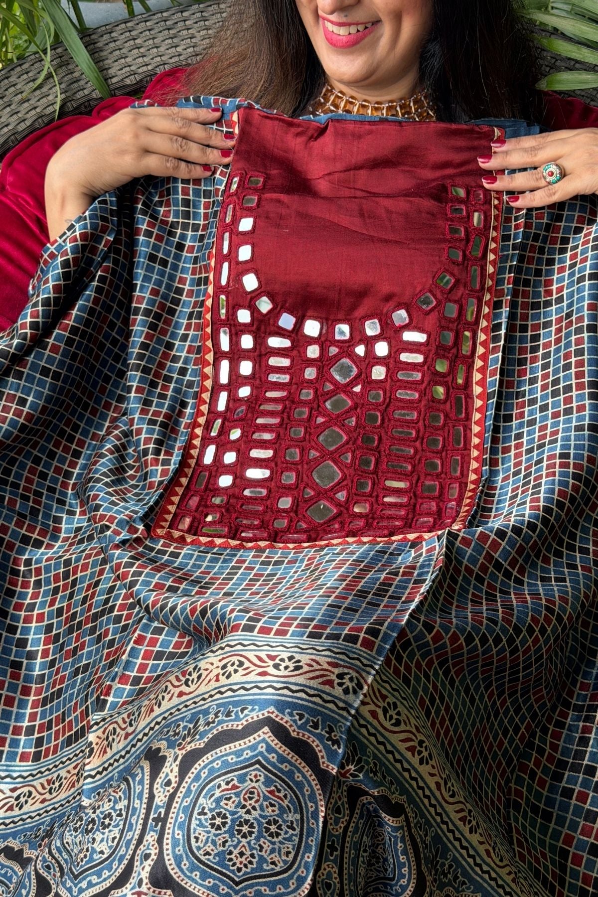 Handcrafted kurta with Kutch mirror work on pure Mashru!!