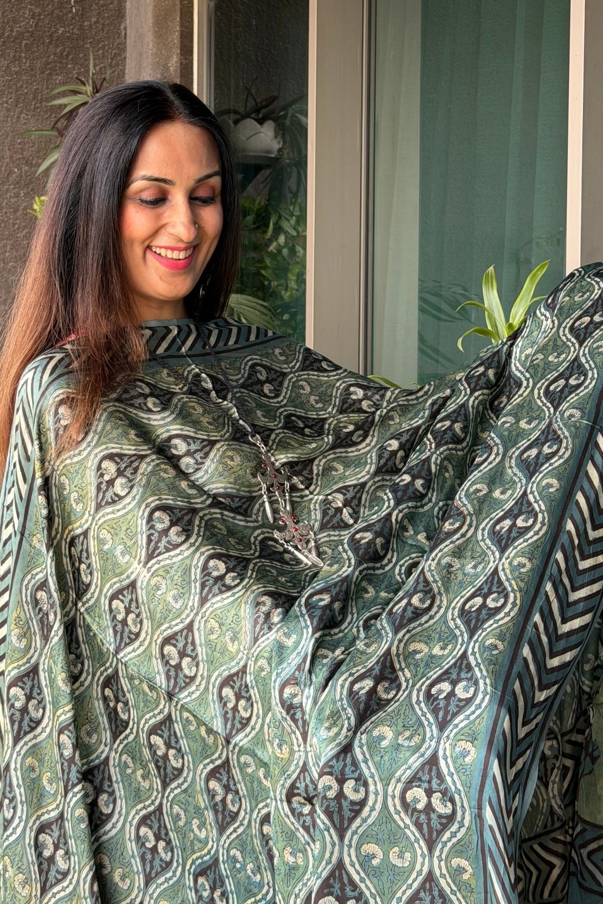 Ombré dyed modal kurta fabric with vegetable Handblock dyed dupatta!!