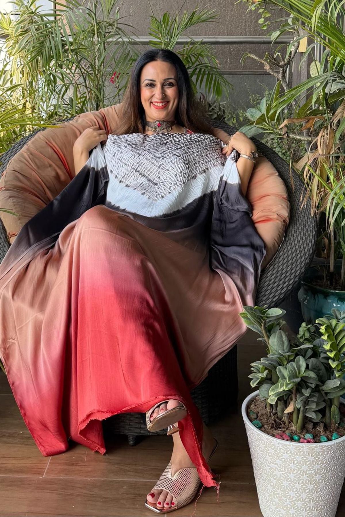 Handblocked Shibori shaded kurta on pure Modal