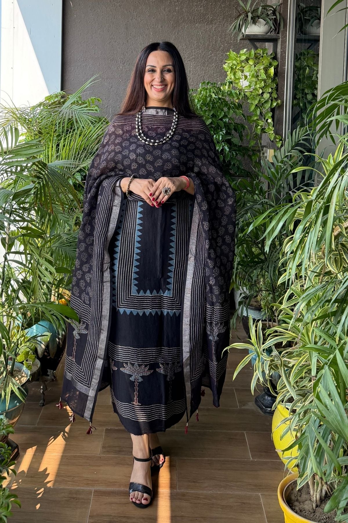 Ajrakh On Pure Linen Silk