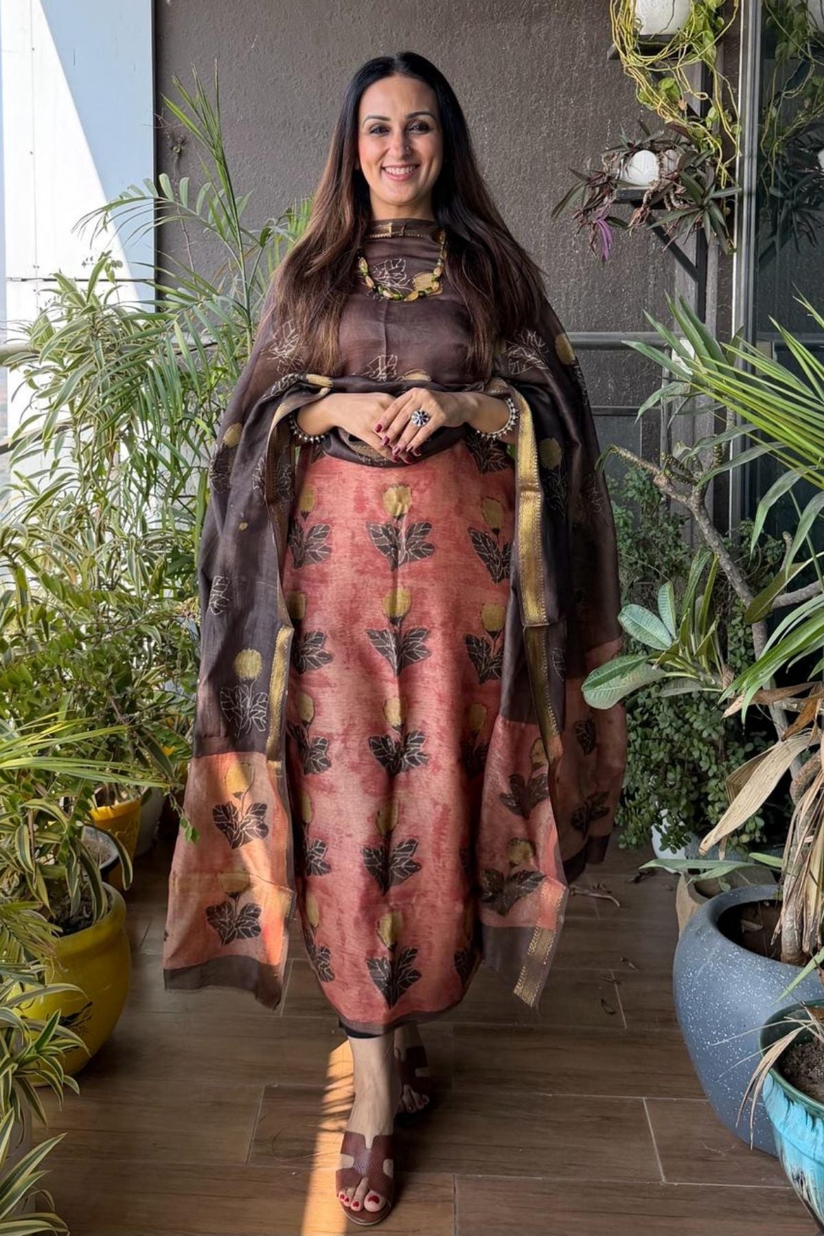 Handblocked with Pomegranate peel kurta dupatta sets in Maheshwari!!