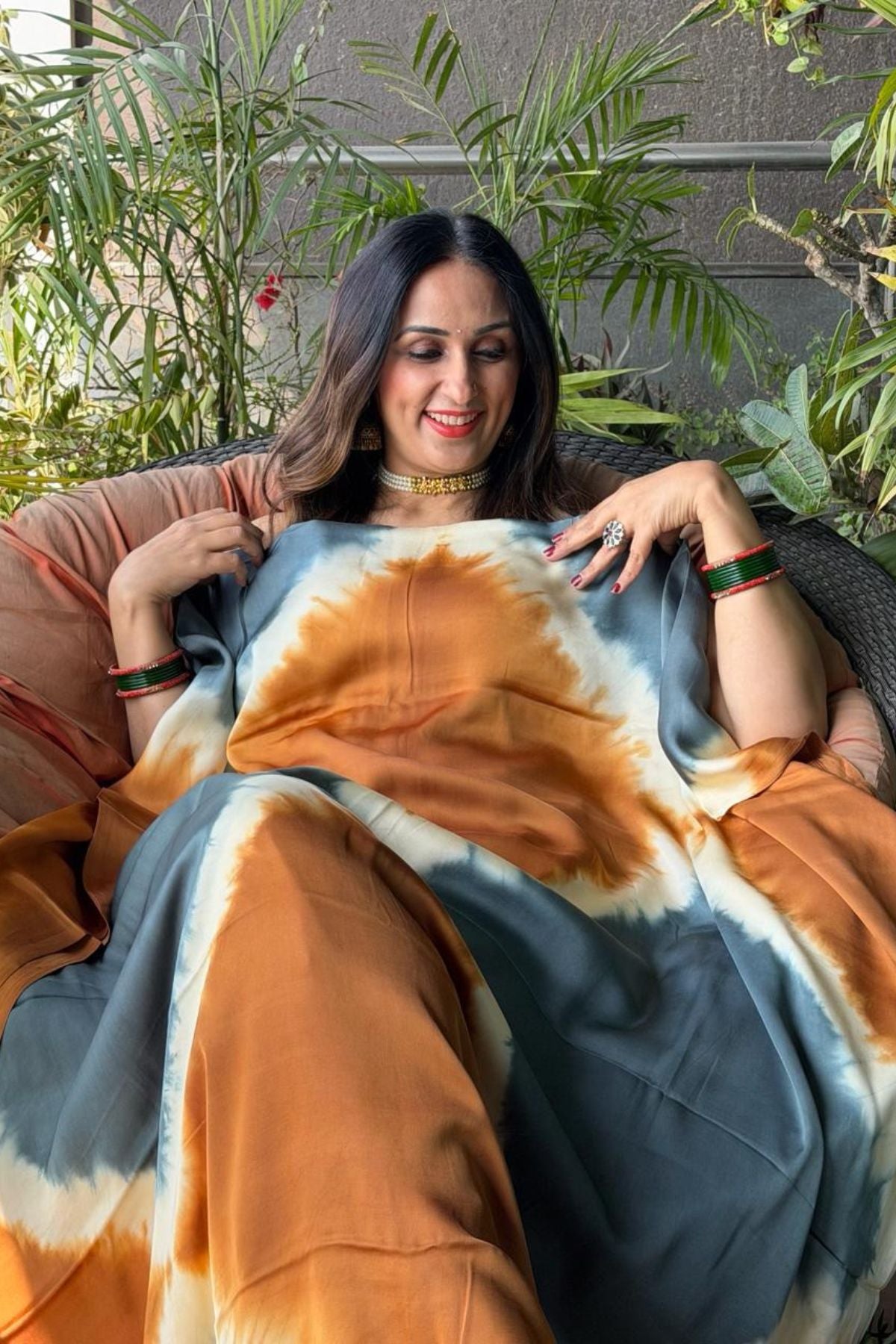 Hand Shibori kurta fabric on pure modal satin!!