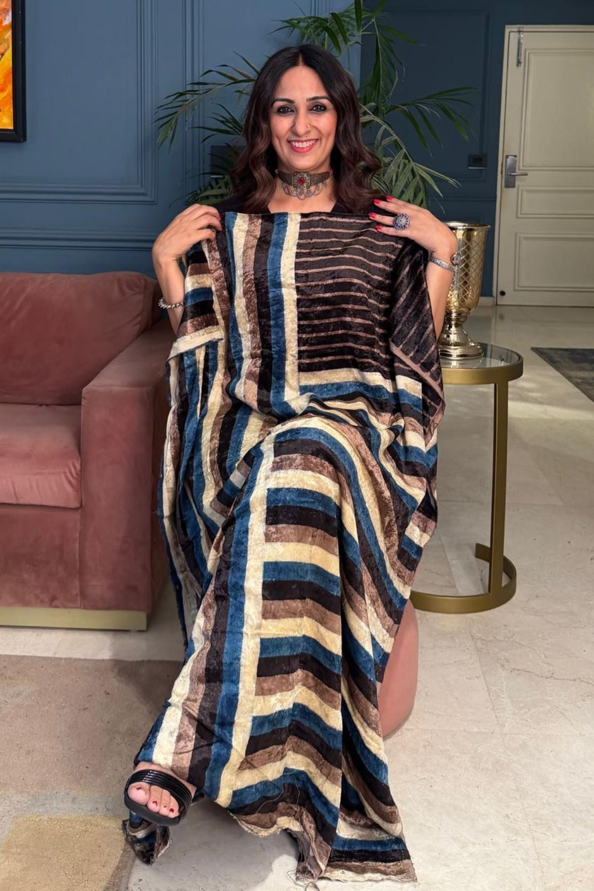 Ajrakh art on velvet (kurta only)