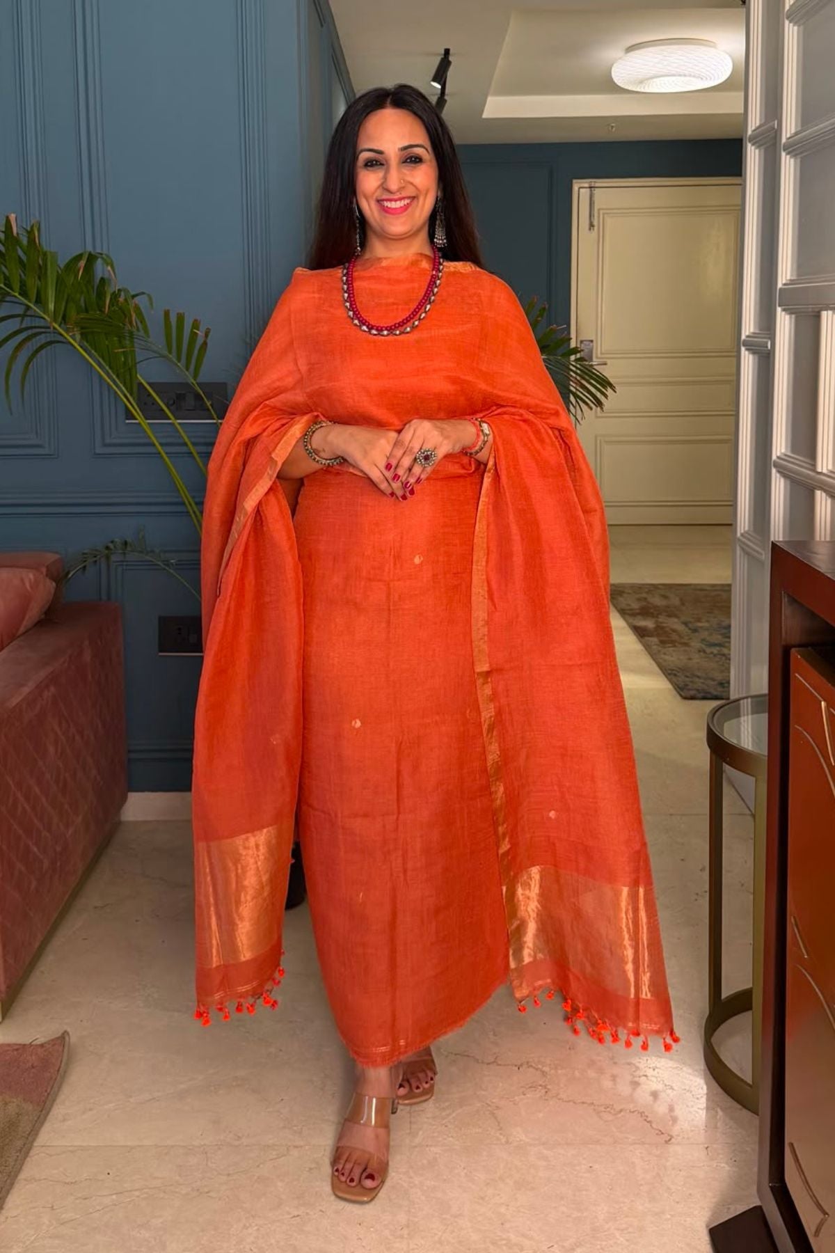 Jayshree tissue linen kurta dupatta set.