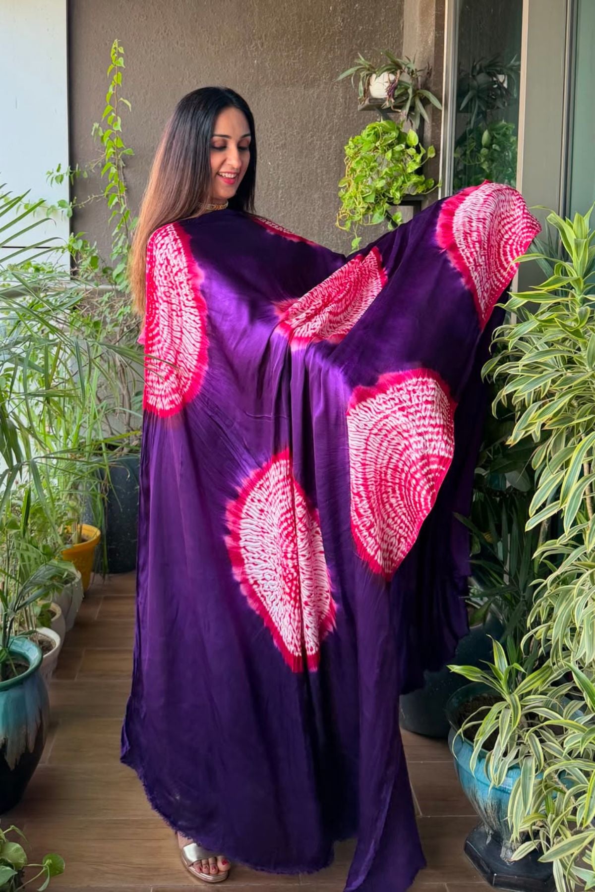 Hand Shibori on pure modal Satin-Kurta and dupatta set!!
