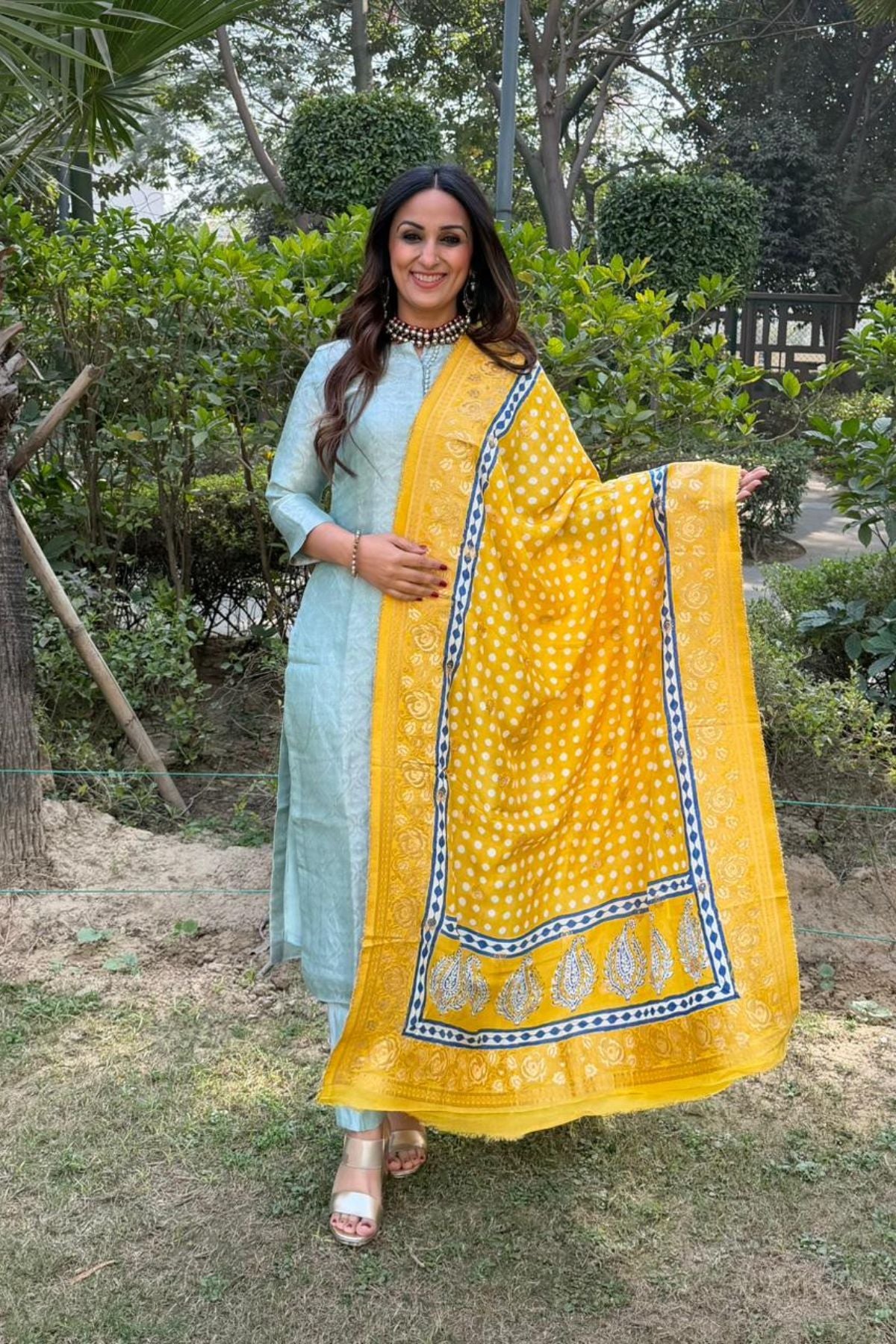 Banarasi dola silk dupatta with Bagh hand block
