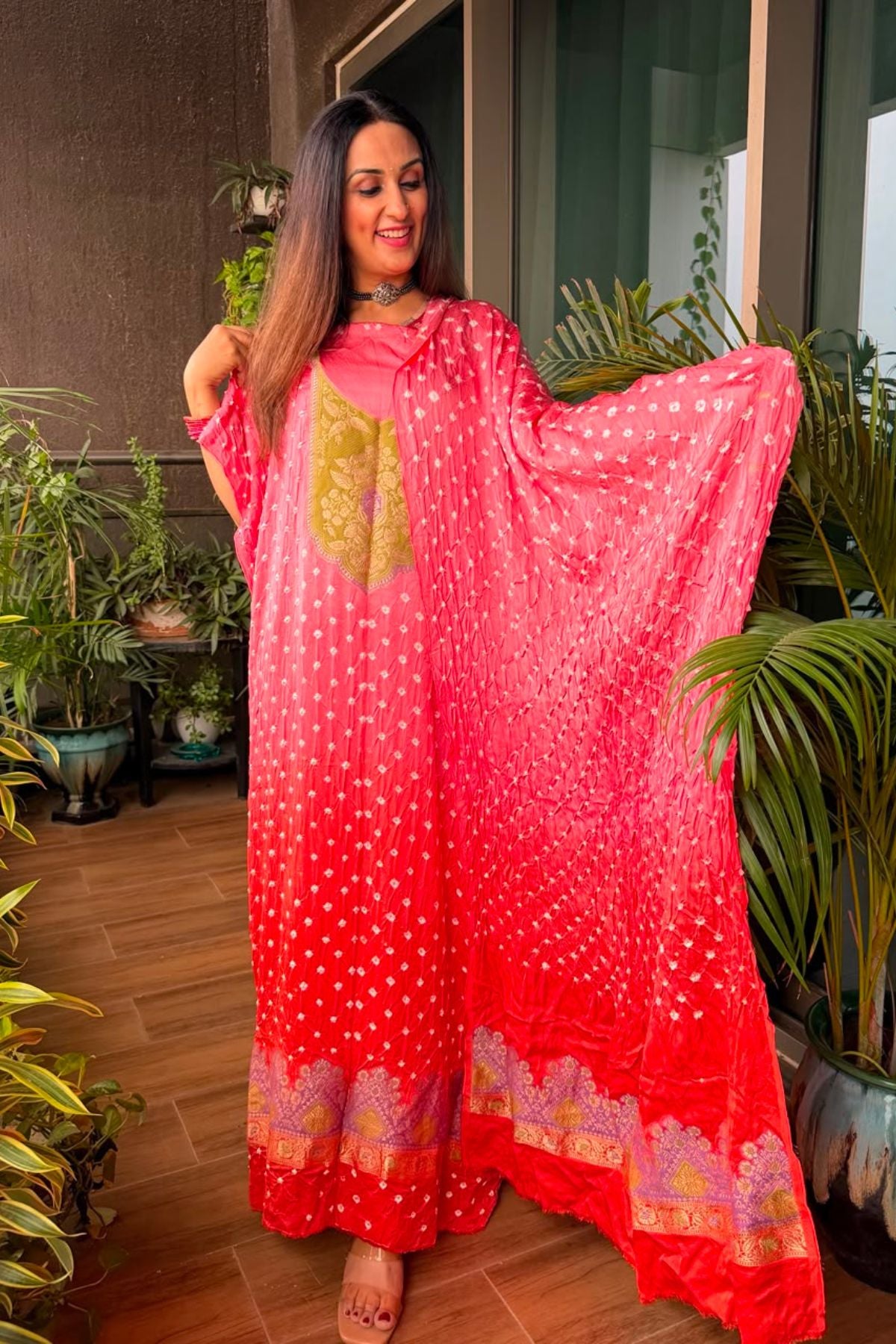 Bandhani with zari work kurta dupatta set on pure modal!!