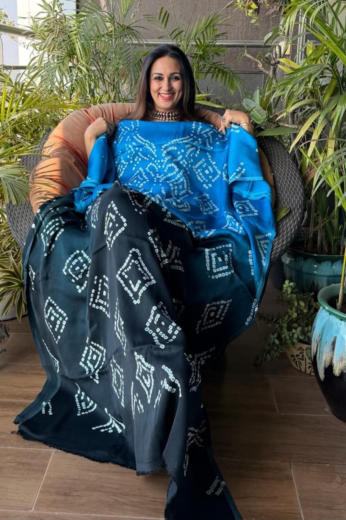 Shaded Bandhani kurta fabric in pure modal satin