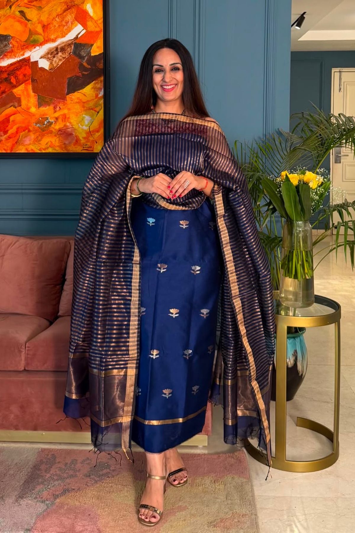 Handloom Maheshwari silk by cotton kurta dupatta sets!!