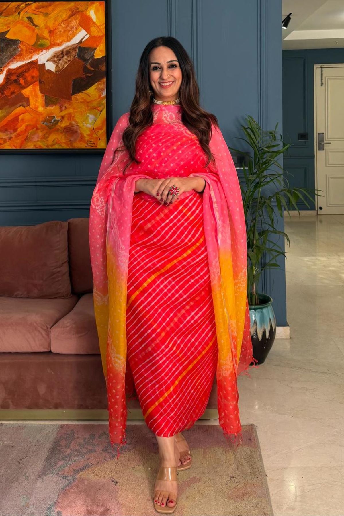 Summer friendly Kota silk kurta dupatta sets with hand done BANDHANI and leheriya