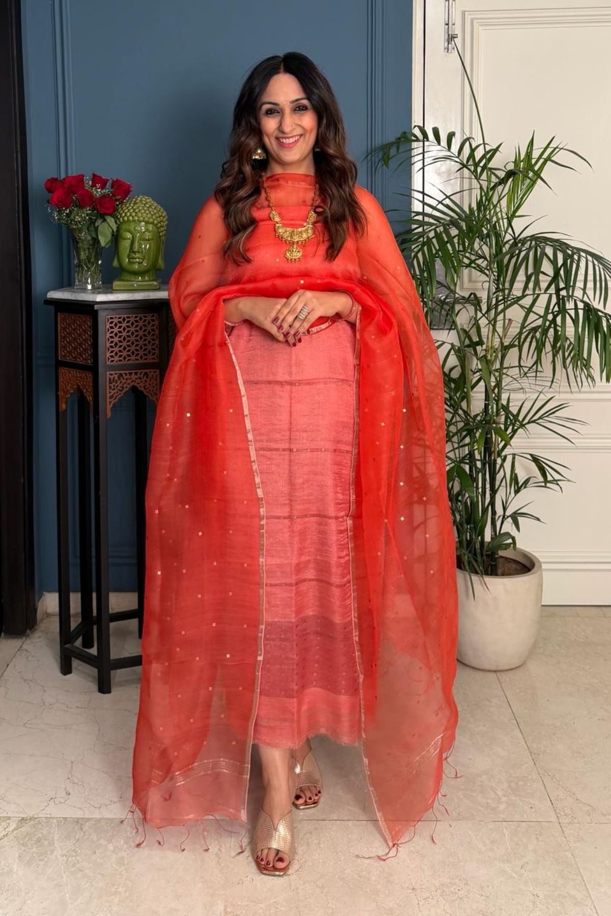 Handwoven kurta dupatta set on silk linen!!