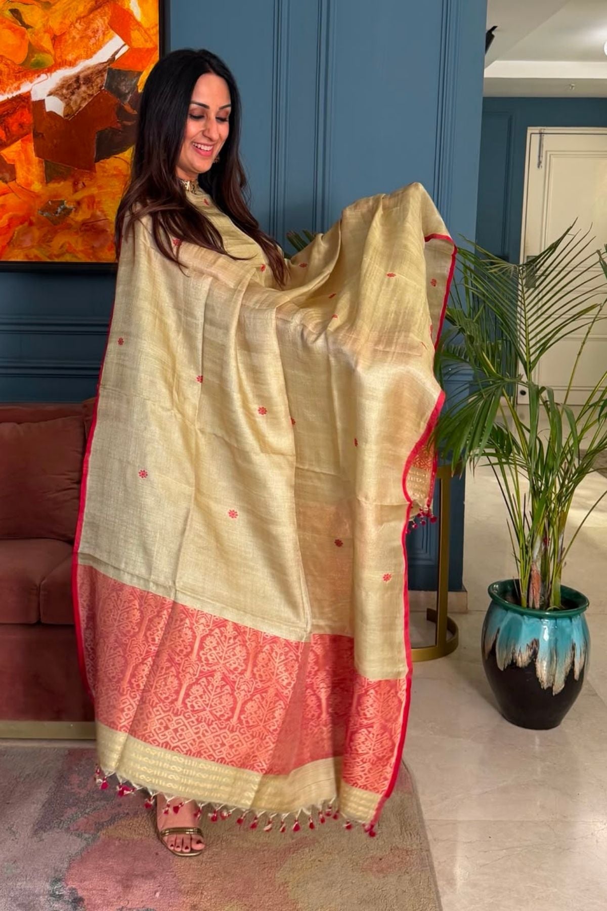 Tangail weave on Pure Tussar Silk -Kurta Dupatta set