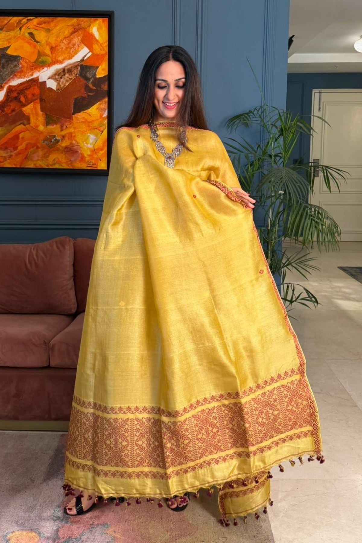 Tangail weave on Pure Tussar Silk -Kurta Dupatta set