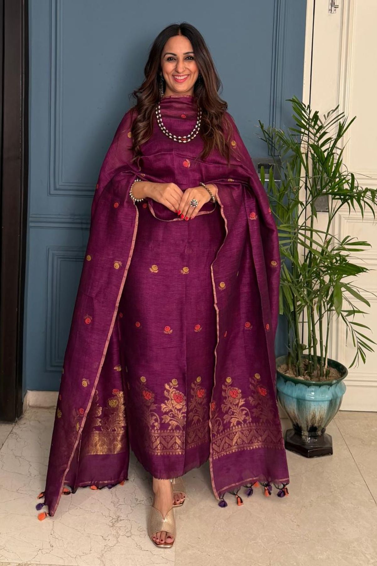 Jayshree cotton linen kurta dupatta set