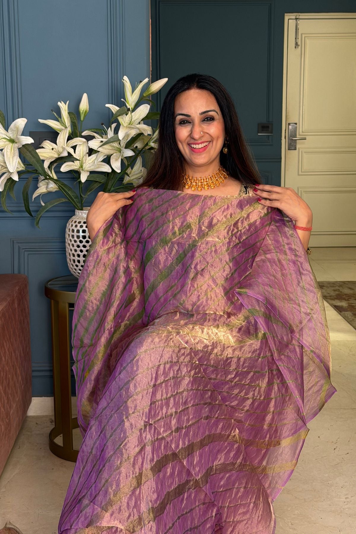 Pure tissue kurta with hand done leheriya!!
