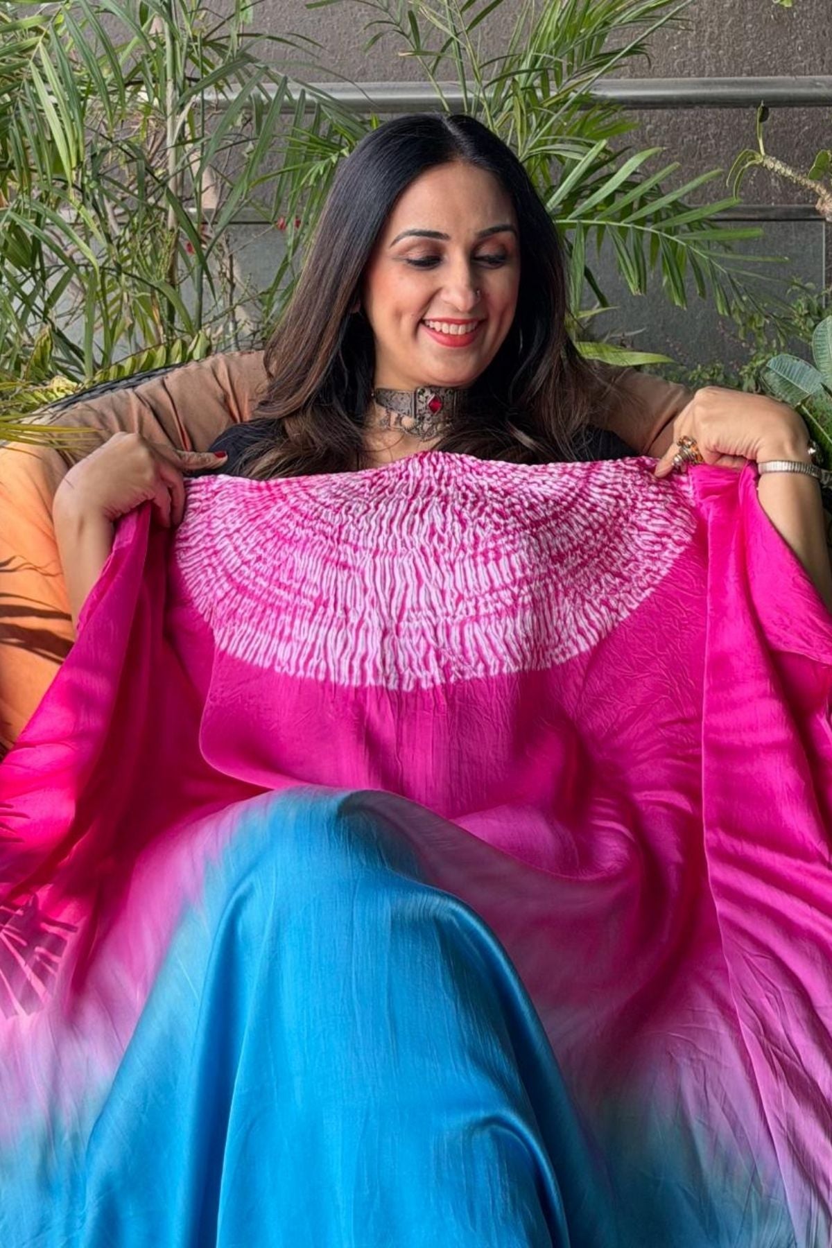 Handblocked Shibori shaded kurta on pure Modal