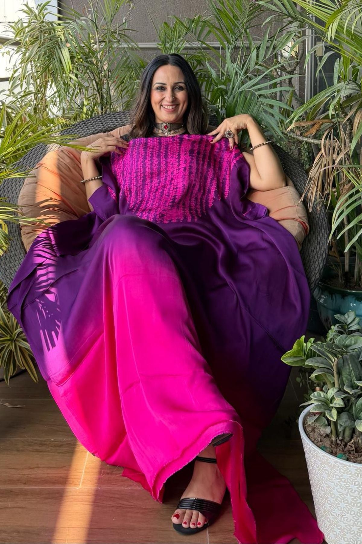 Handblocked Shibori shaded kurta on pure Modal