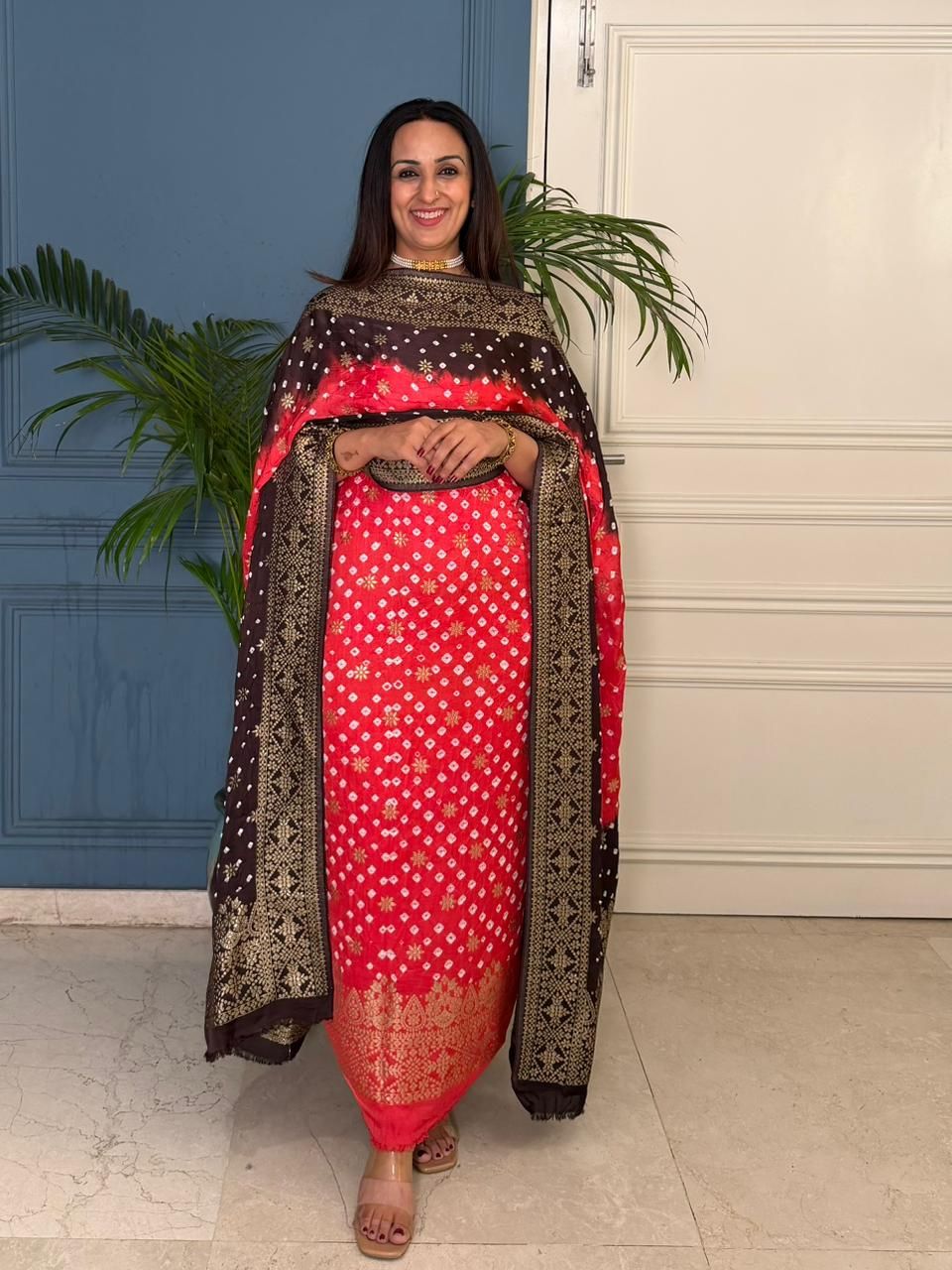 Pure modal kurta dupatta set with hand done bandhani!!