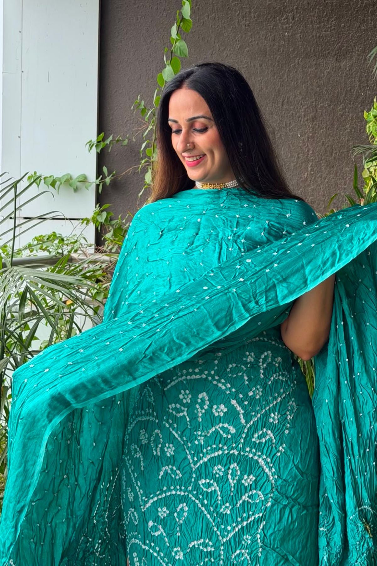 Pure modal silk full set with hand done bandhani and zari weaving!!