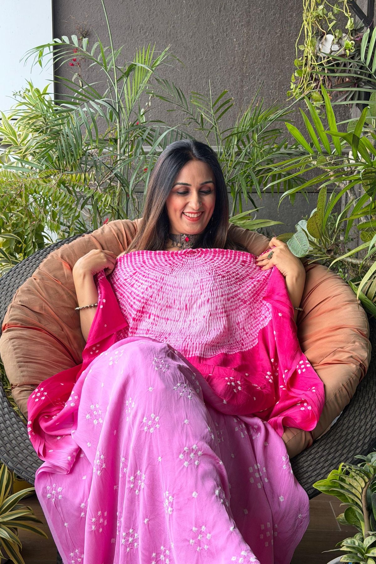 Handcrafted Shibori & Bandhani Kurta on pure modal satin