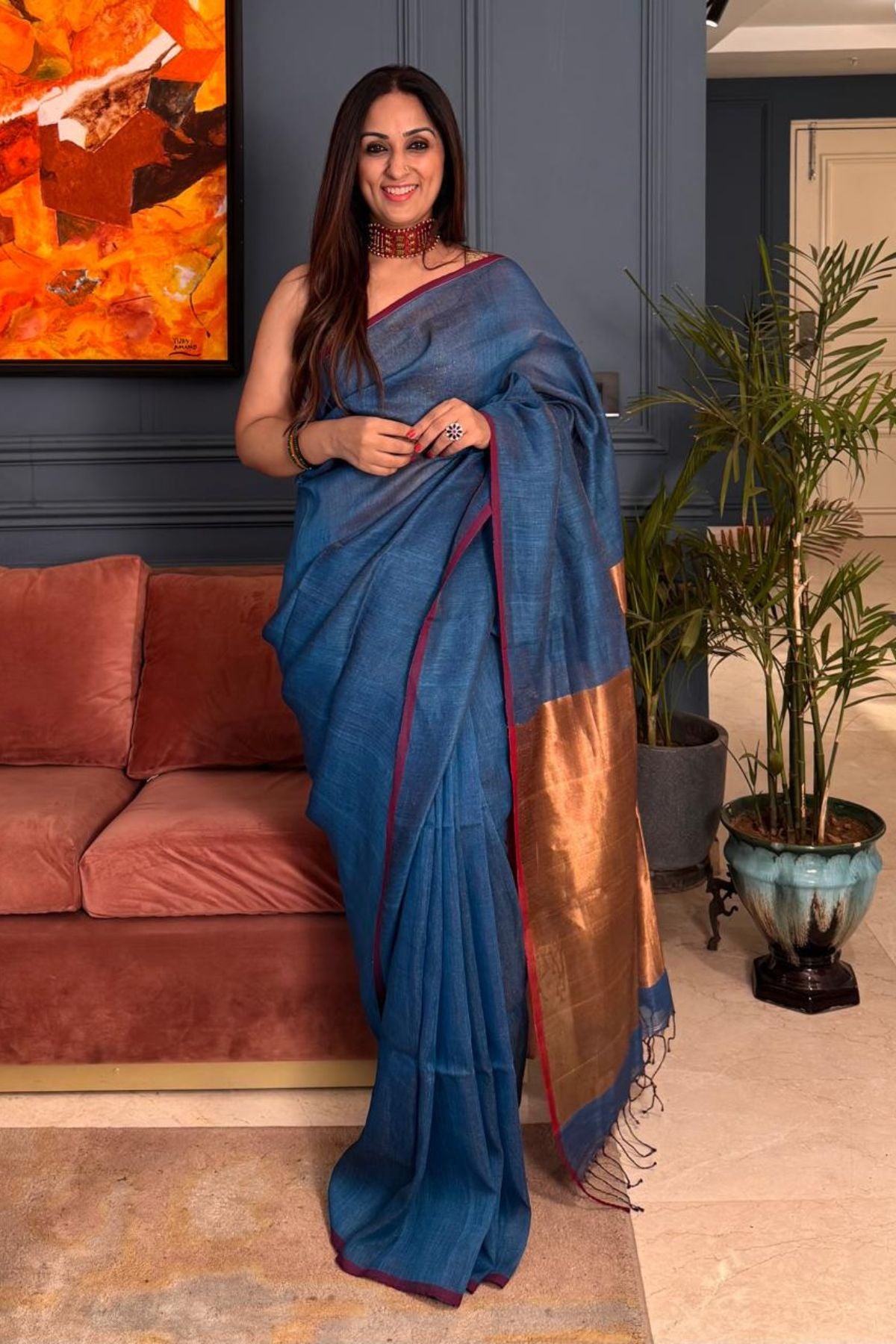 Handwoven tissue linen Saree