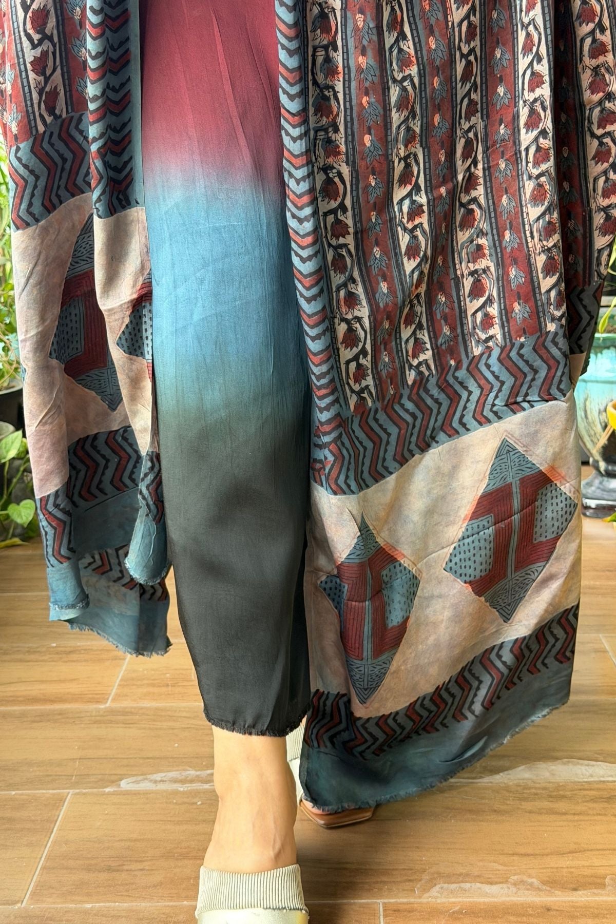 Ombré dyed modal kurta fabric with vegetable Handblock dyed dupatta!!