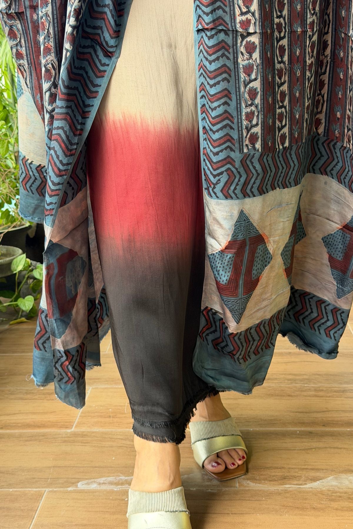 Ombré dyed modal kurta fabric with vegetable Handblock dyed dupatta!!
