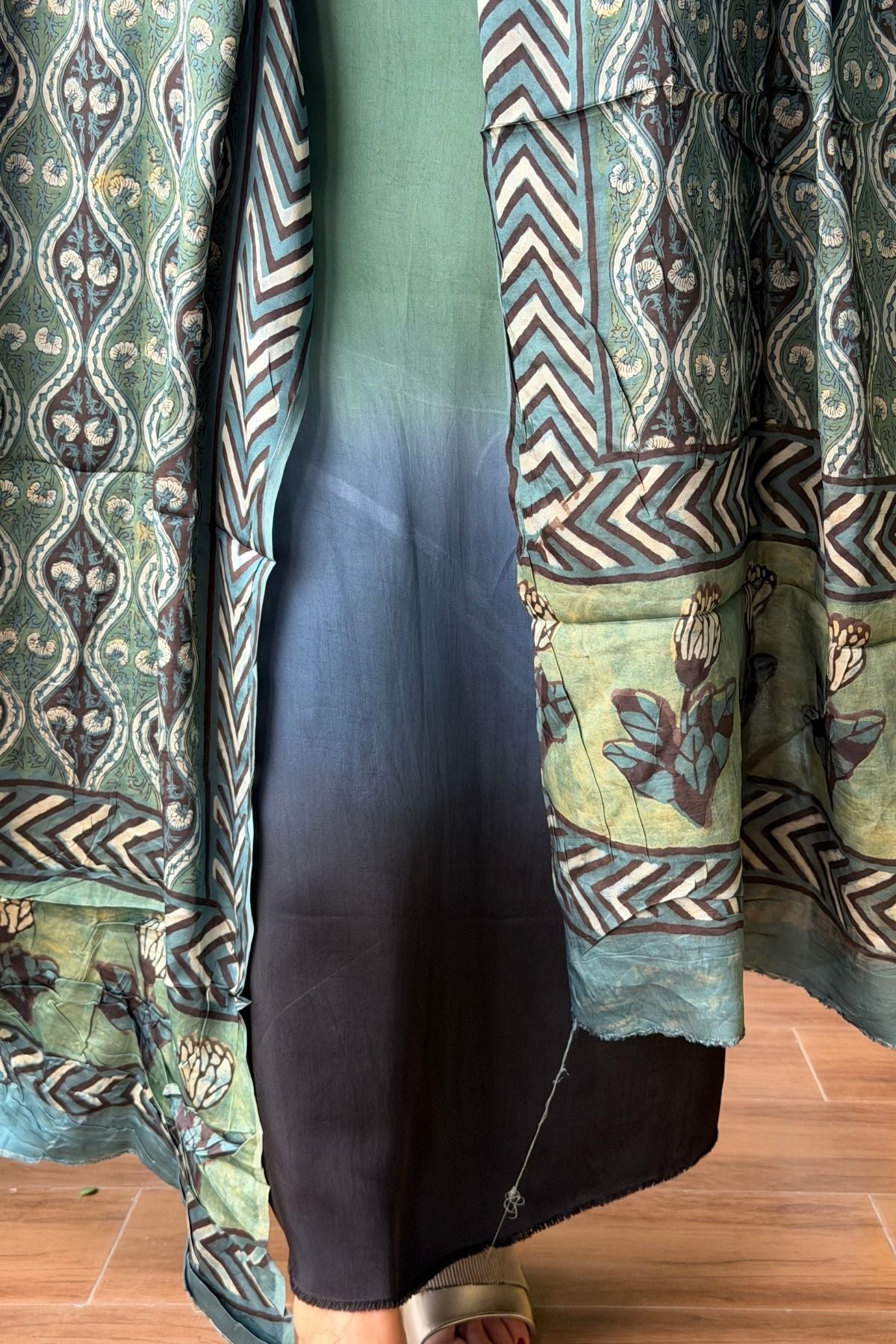 Ombré dyed modal kurta fabric with vegetable Handblock dyed dupatta!!
