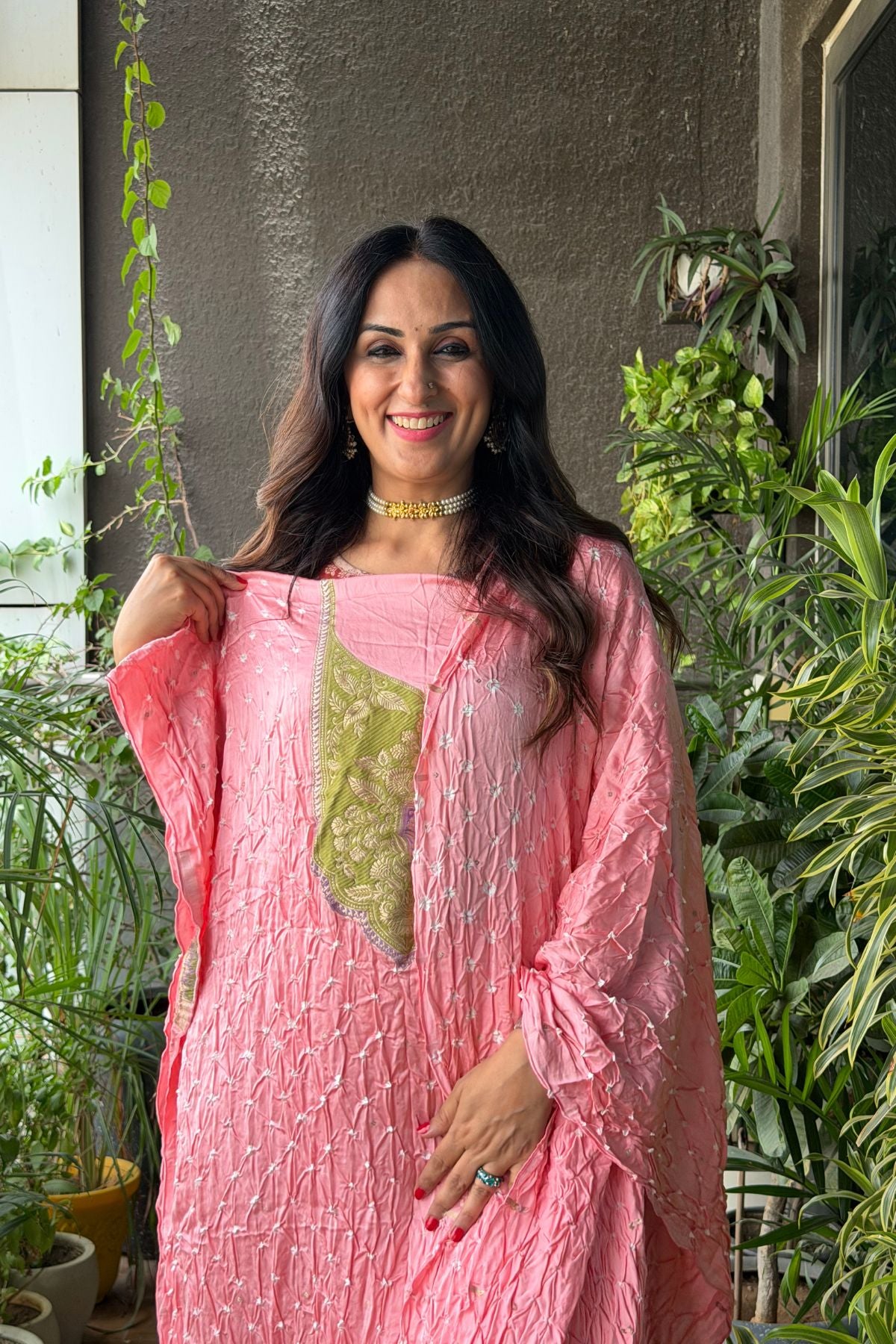 Bandhani with zari work kurta dupatta set on pure modal!!