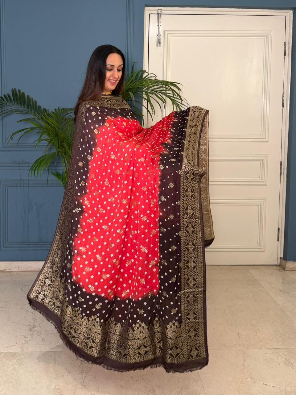 Pure modal kurta dupatta set with hand done bandhani!!