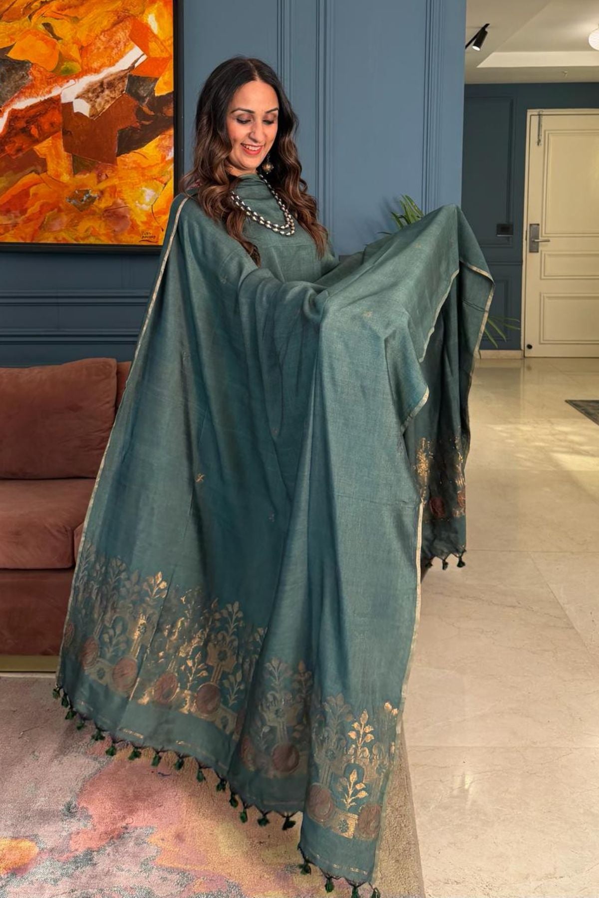 Premium Bangalore cotton with Banarasi weave kurta dupatta sets