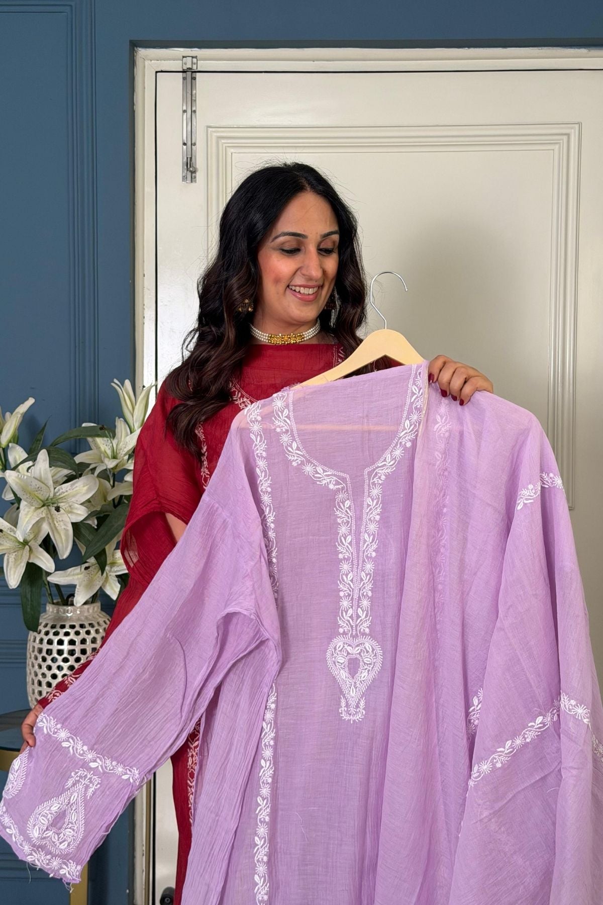 Pure Mul cotton semi stitched Chikankari kurta dupatta set!!!
