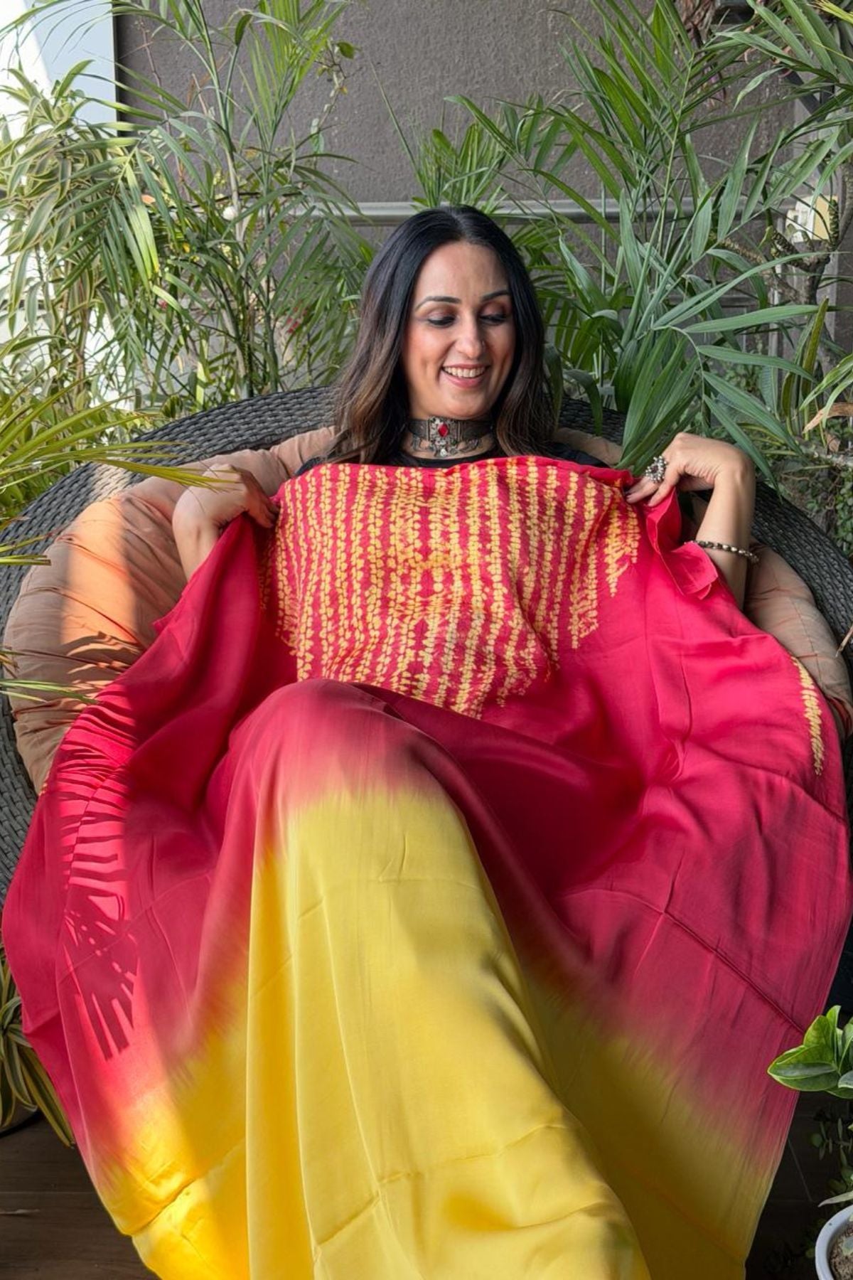 Handblocked Shibori shaded kurta on pure Modal