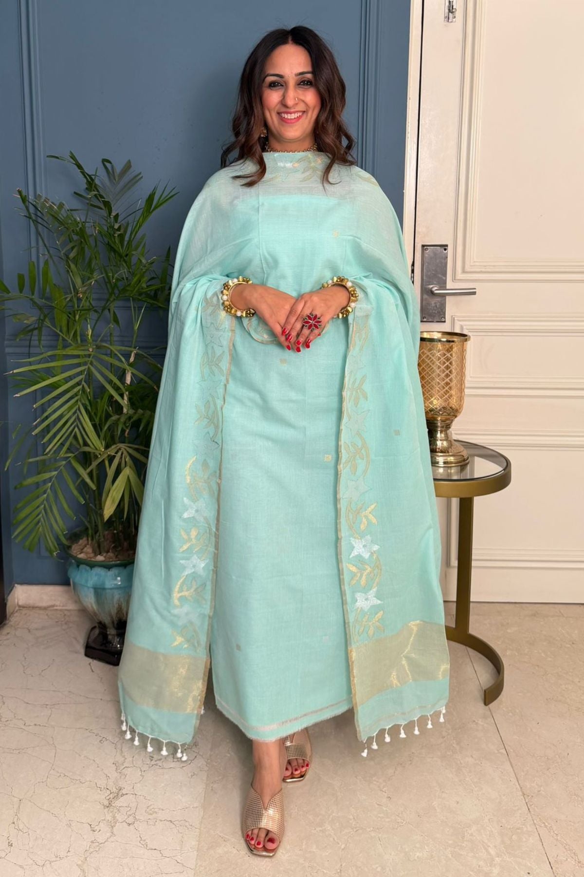 Jamdani with tested zari weave on pure cotton