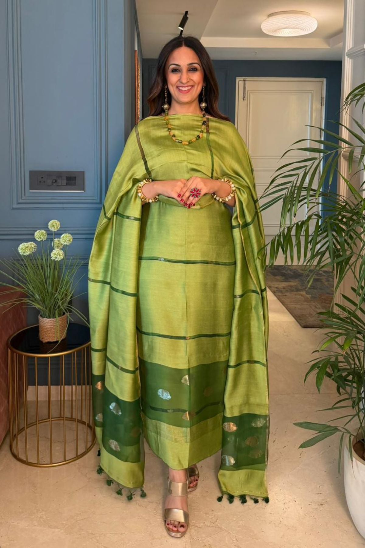 Pure Muslin Bangalore Silk kurta dupatta set with Jamdani work!!