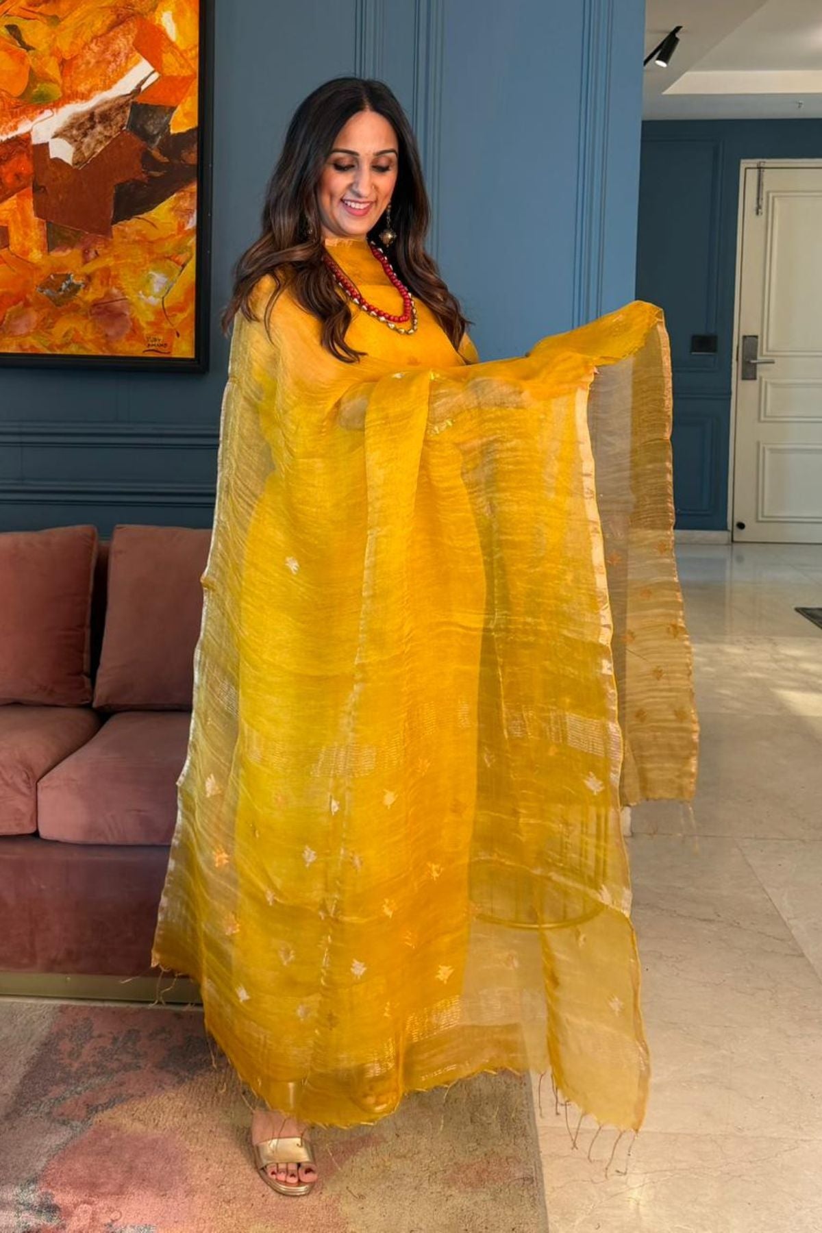 Premium quality Tissue muslin kurta dupatta set