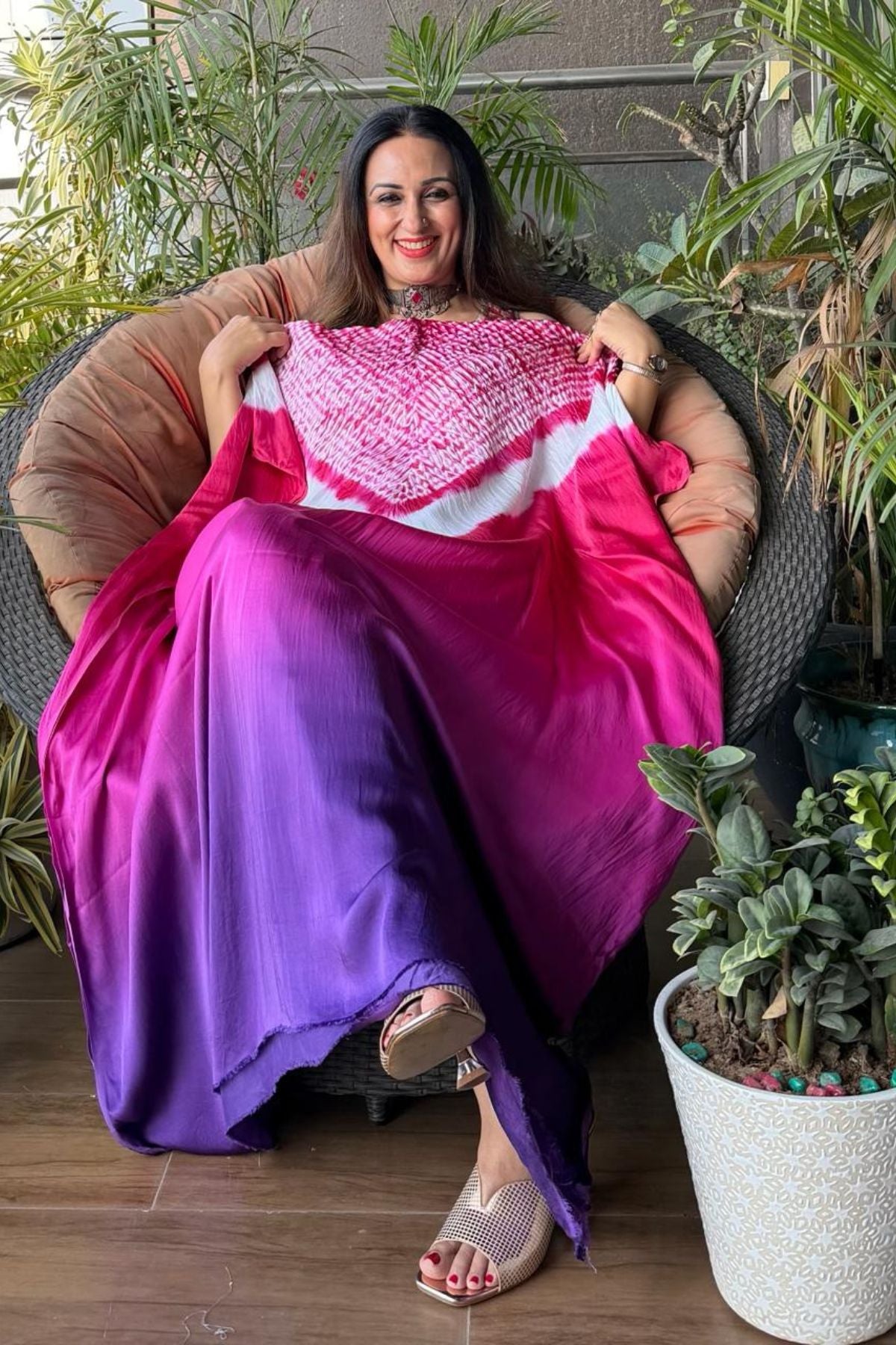 Handblocked Shibori shaded kurta on pure Modal