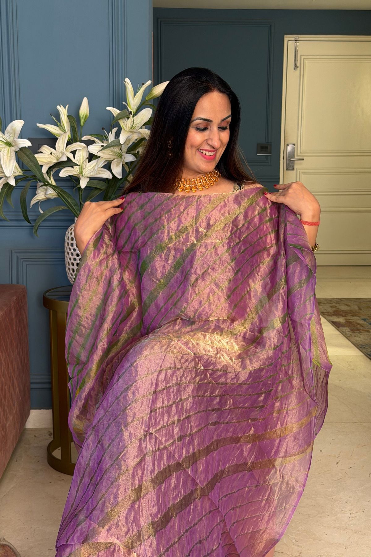 Pure tissue kurta with hand done leheriya!!