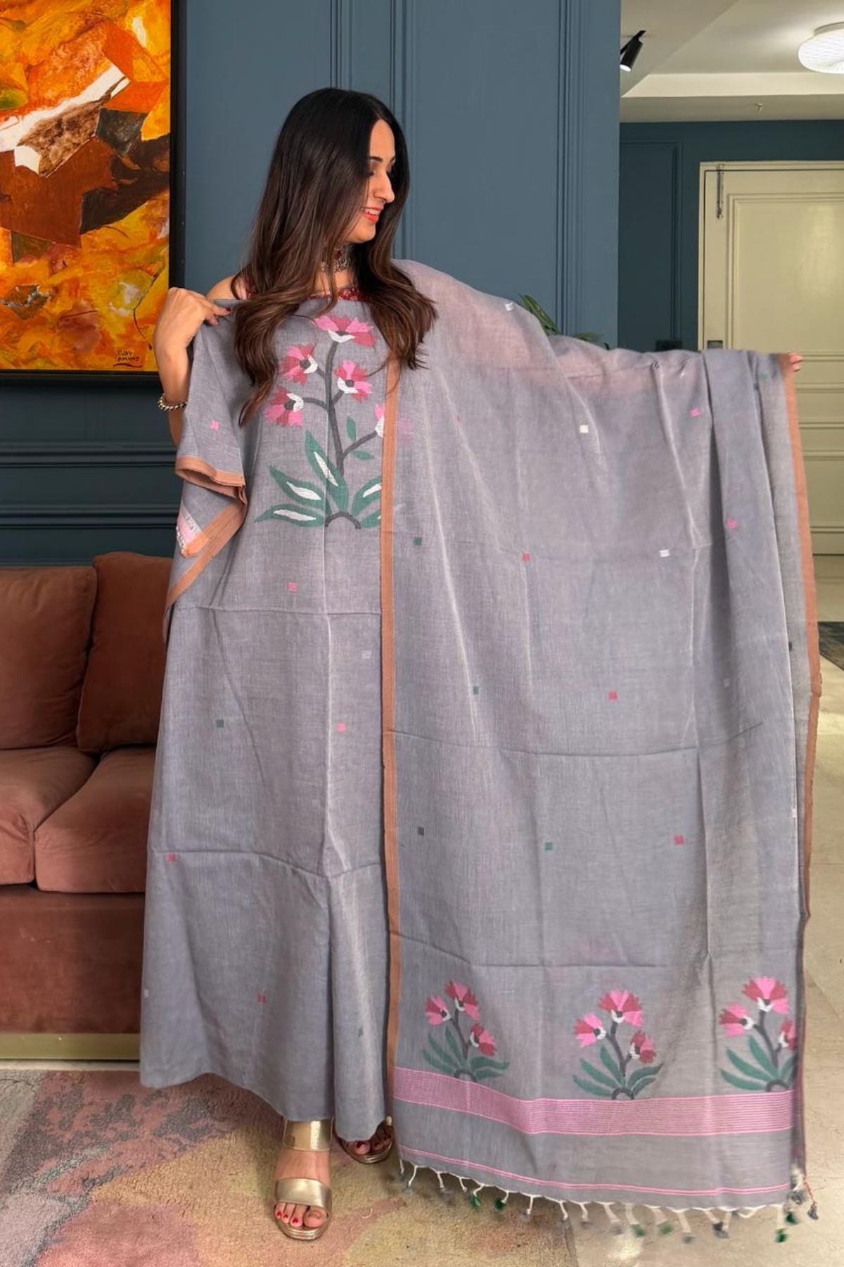 Jamdani pure cotton kurta dupatta sets!!