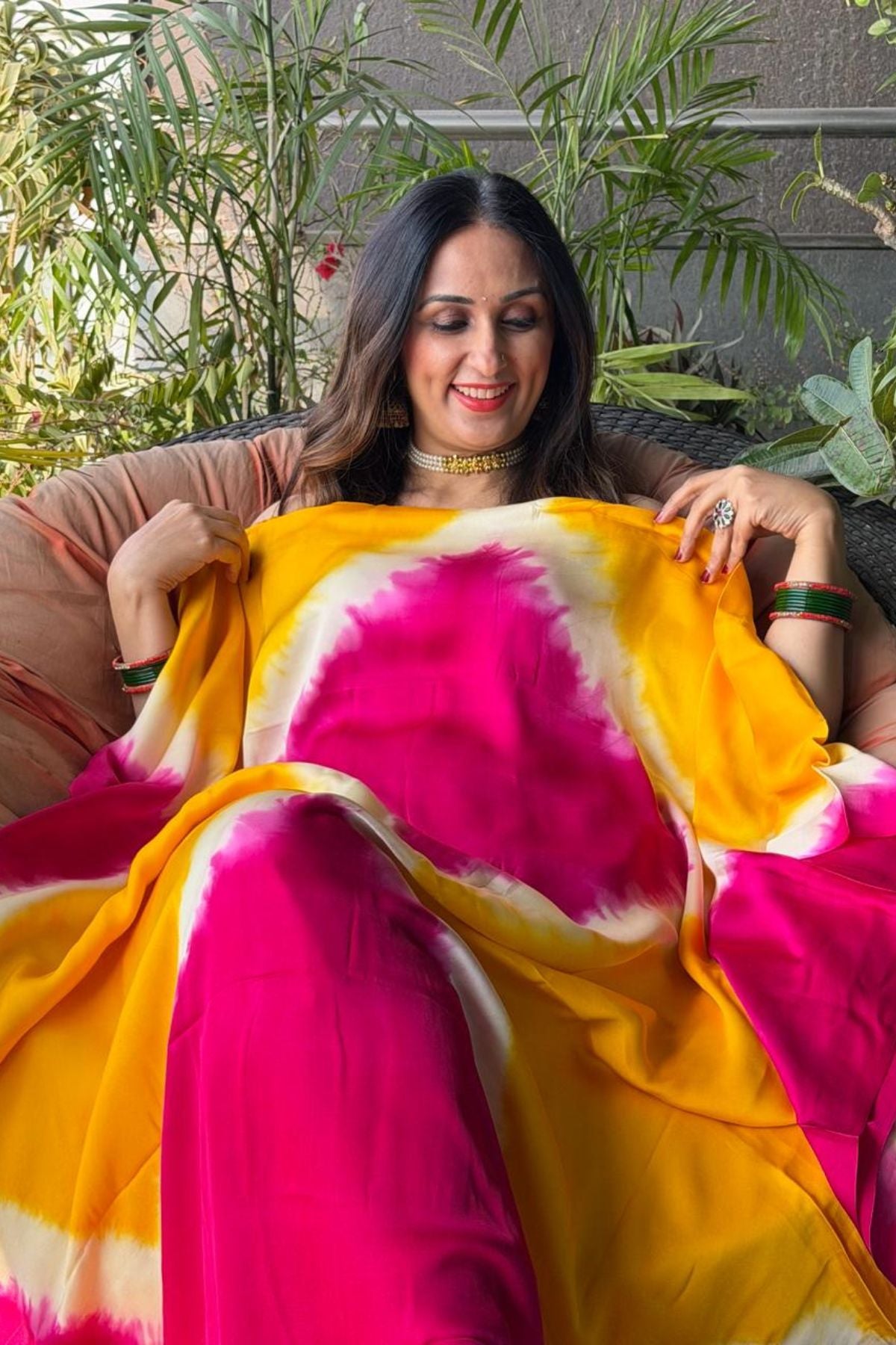 Hand Shibori kurta fabric on pure modal satin!!