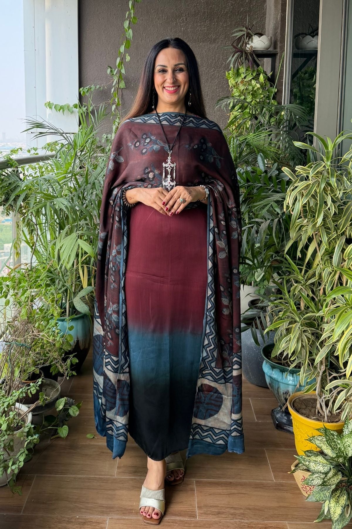 Ombré dyed modal kurta fabric with vegetable Handblock dyed dupatta!!