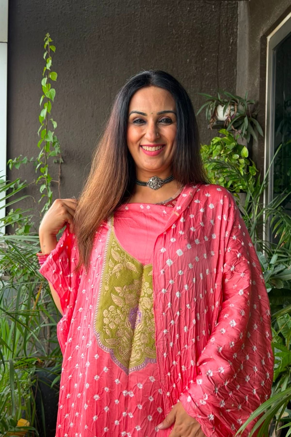Bandhani with zari work kurta dupatta set on pure modal!!
