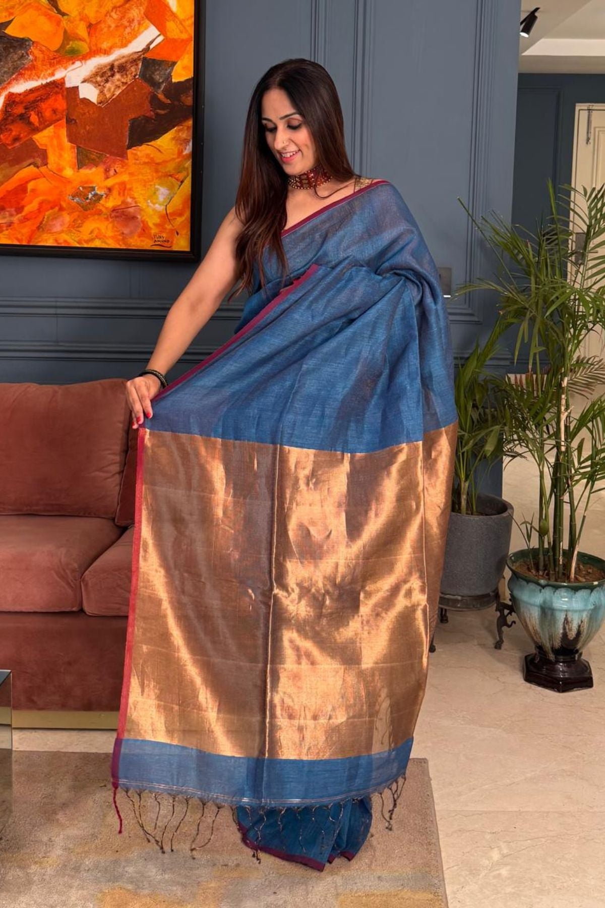 Handwoven tissue linen Saree