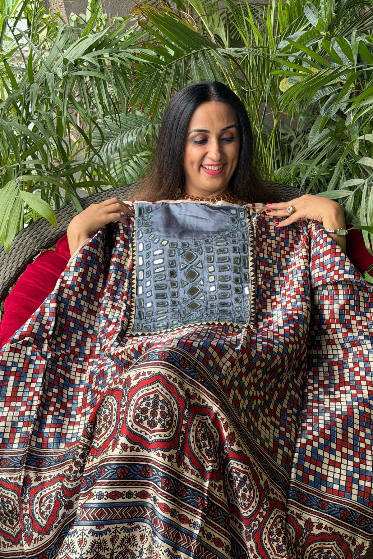 Handcrafted kurta with Kutch mirror work on pure Mashru!!